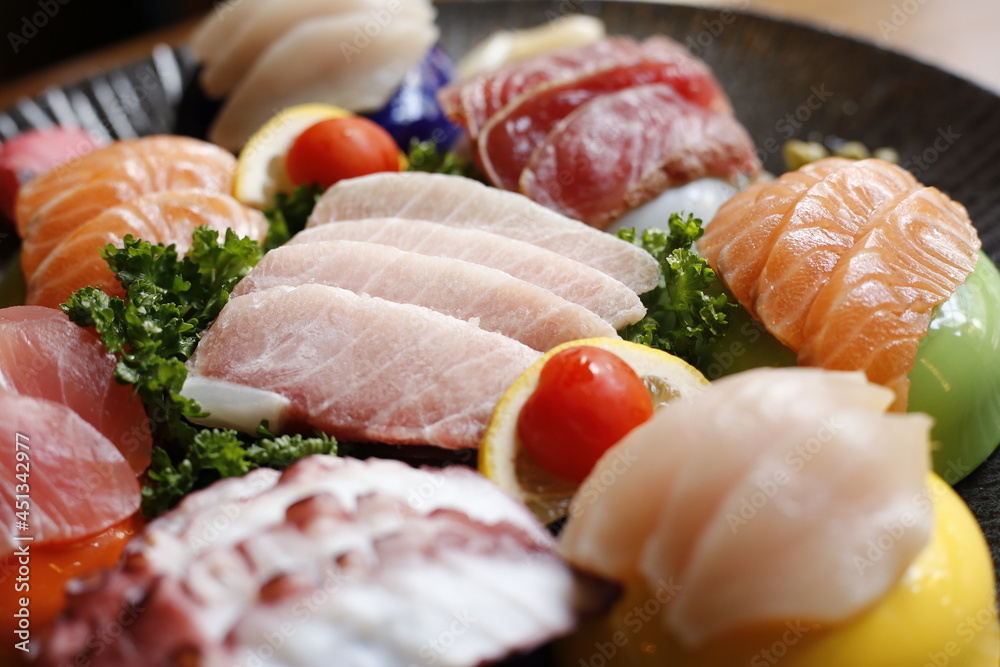 Japanese style sea food, assorted sashimi Japanese style sea food, assorted sashimi
