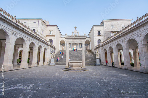 Montecassino, Italy - September 29, 2019: cloister of Montecassino abbey, rebuilding after second world war