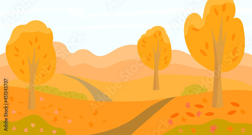 Autumn landscape with fields. Vector illustration.