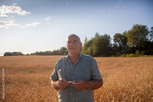Portrait of   elderly male farmer   in   wheat field