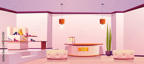 Shoes store interior shop with footgear production