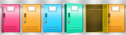 Metal locker cabinet with colored compartments