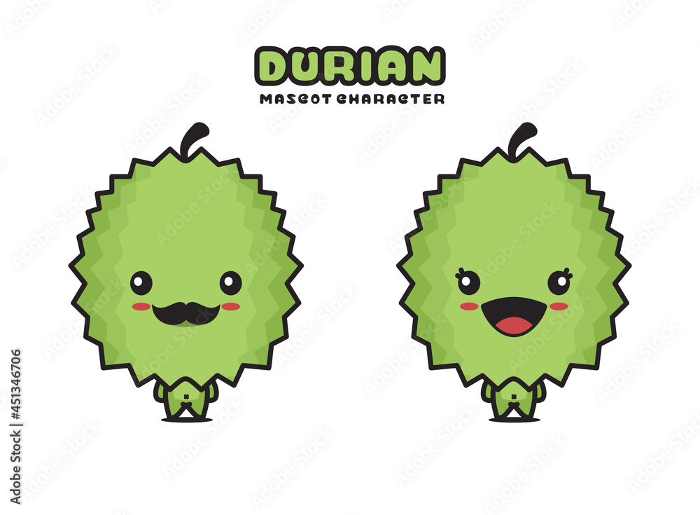 cute durian mascot, fruit cartoon illustration