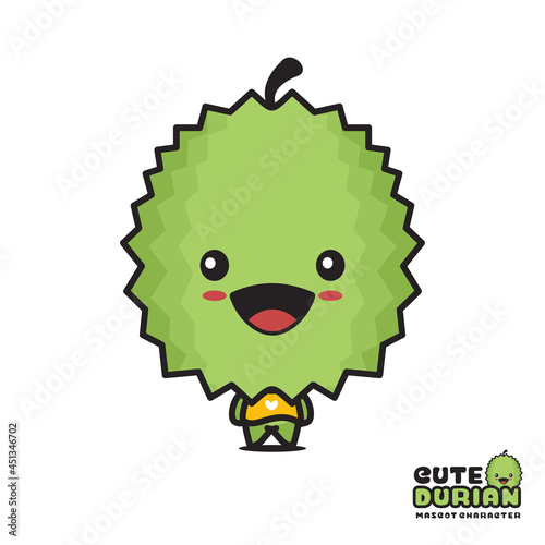 cute durian mascot, fruit cartoon illustration
