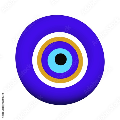 Blue oriental evil eye symbol amulet flat style design vector illustration isolated on white background, Greek or turkish nazar protection talisman.