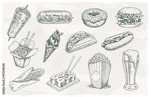 Street Food Vintage Icons Set