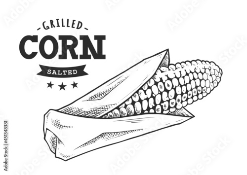 Grilled Corn Retro Emblem Black and White