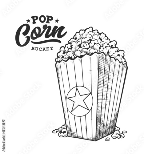 Pop Corn Retro Emblem Black and White