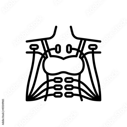 Electro stimulation therapy thin line icon, electrodes on woman's body. Modern vector illustration.