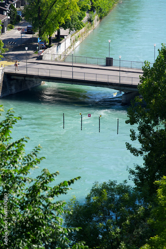 River Aare at City of Bern on a beautiful summer afternoon. Photo taken July 29th, 2021, Bern, Switzerland.