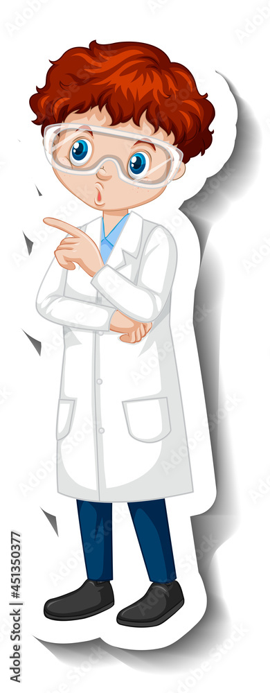 Cartoon character sticker with a boy in science gown Cartoon character sticker with a boy in science gown