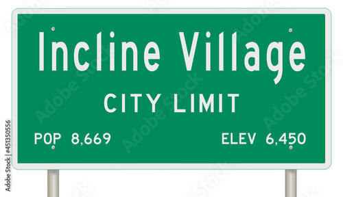 Rendering of a green Nevada highway sign with city information