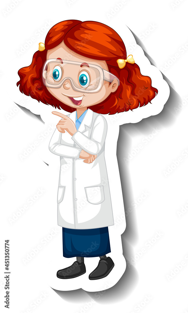 Cartoon character sticker with a girl in science gown Cartoon character sticker with a girl in science gown