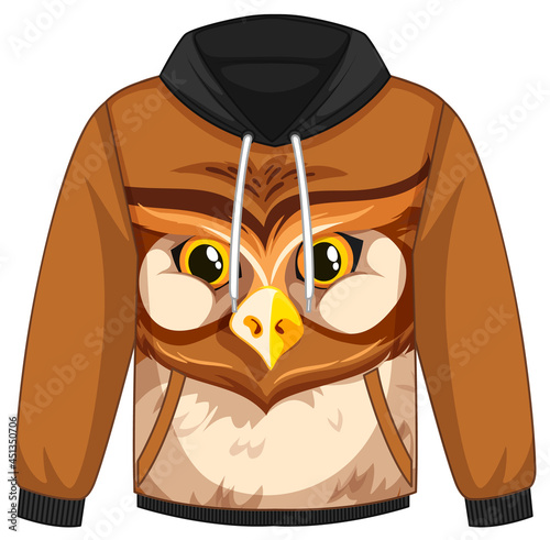 Front of hoodie sweater with owl face pattern