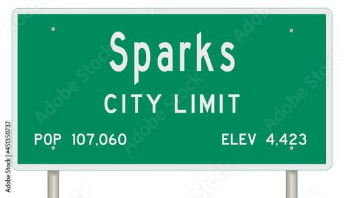 Rendering of a green Nevada highway sign with city information photo
