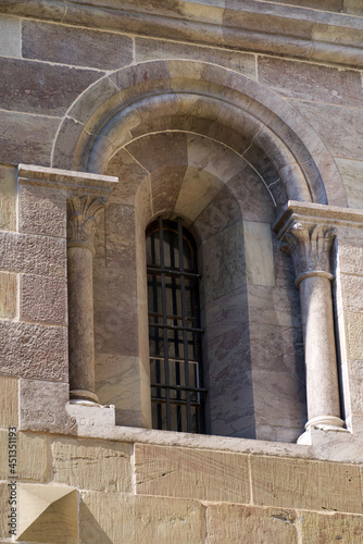 Window at cathedral St. Peter at the old town of Geneva on a sunny summer morning. Photo taken July 29th  2021  Geneva  Switzerland.