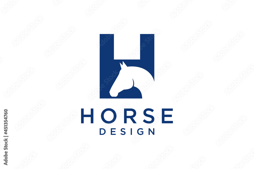 The logo design with the initial letter H is combined with a modern and professional horse head symbol