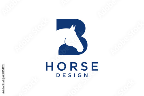 The logo design with the initial letter B is combined with a modern and professional horse head symbol