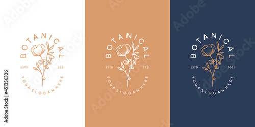 set of Flower logo design template, beauty, health, spa, yoga with line art style