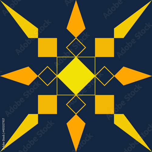 Pattern name: "Sunrise in the daytime" The pattern is made up of geometric figures. Both square and triangle were blended out into a modern-looking native pattern. 