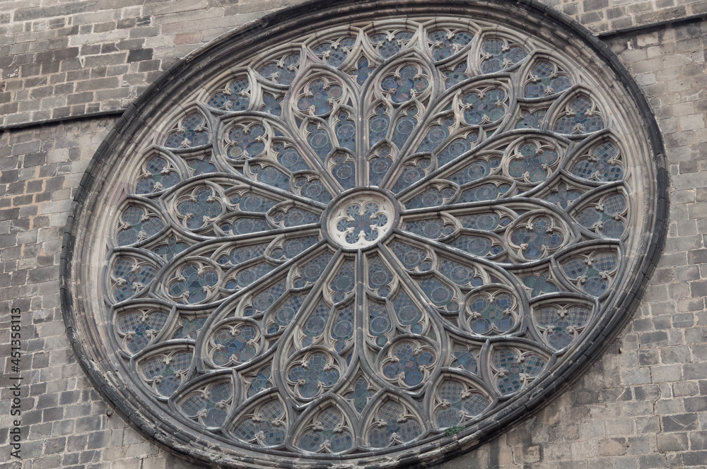 Close up of window on cathedral in Barcelona.