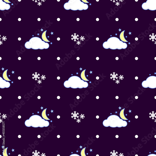  Seamless pattern moon , star , cloud , rainbow , rain , thunder,snow on  purple background