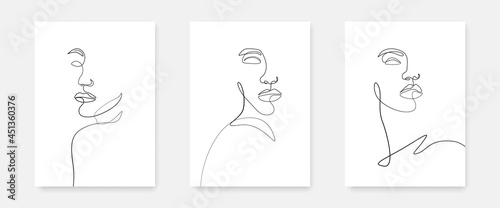 Abstract Line Art Women Faces Set. Woman Head One Line Drawing. Female Face Minimalist Simple Illustration for Print, Poster, banner, Wall Decor, Social Media. Vector EPS 10