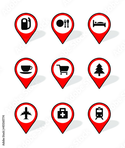 navigation icons in red on white background