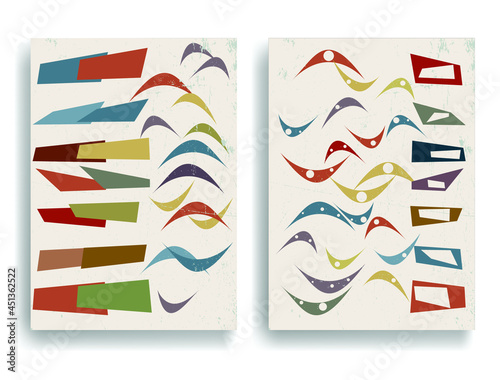 Vintage poster with mid century modern design elements . Wall art , home deco . Vector abstract shape.