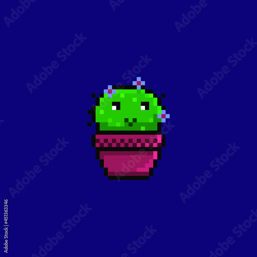 Pixel cute little green cactus  plant logo