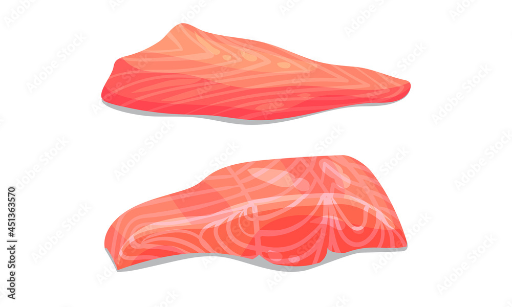 Slices of fresh raw salmon fillet. Natural organic sea product vector illustration Slices of fresh raw salmon fillet. Natural organic sea product vector illustration