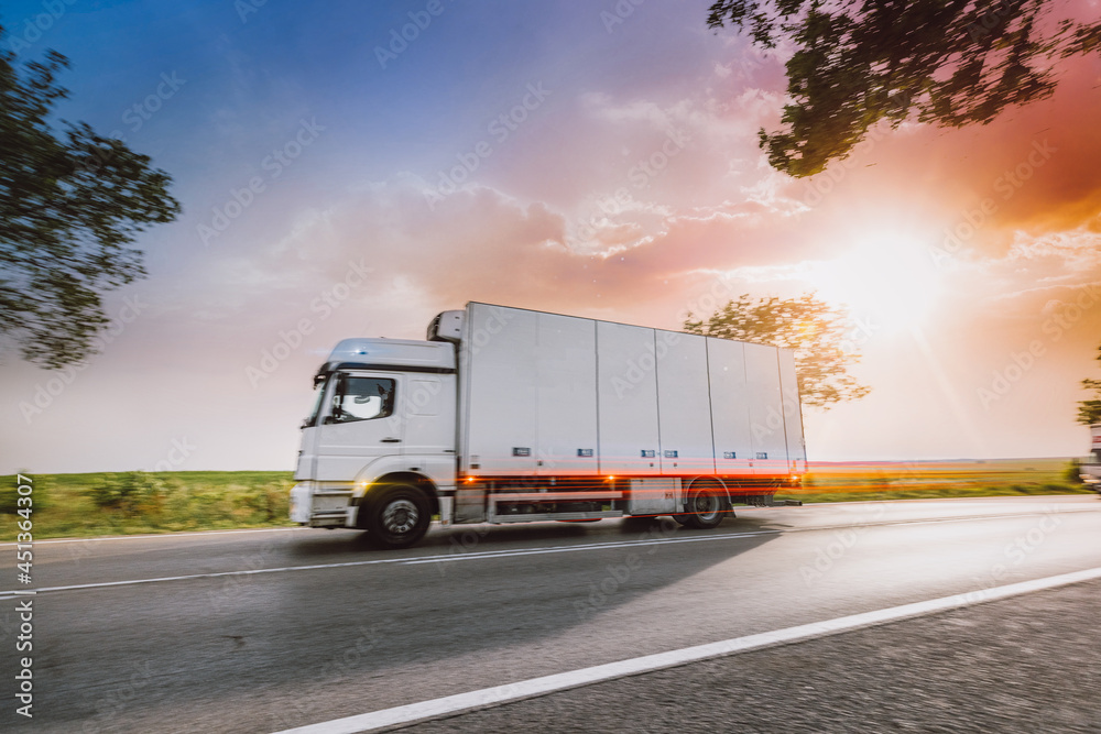 Lorry Truck transport on motorway in motion