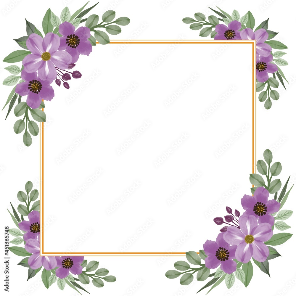 white background with arrangement of purple flower watercolor border white background with arrangement of purple flower watercolor border