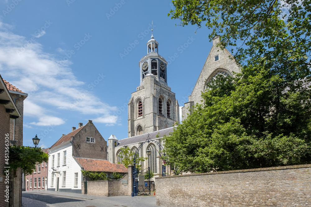 The Peperbus is the church tower of the Sint-Gertrudiskerk in Bergen op Zoom, Noord-Brabant province, The Netherlands