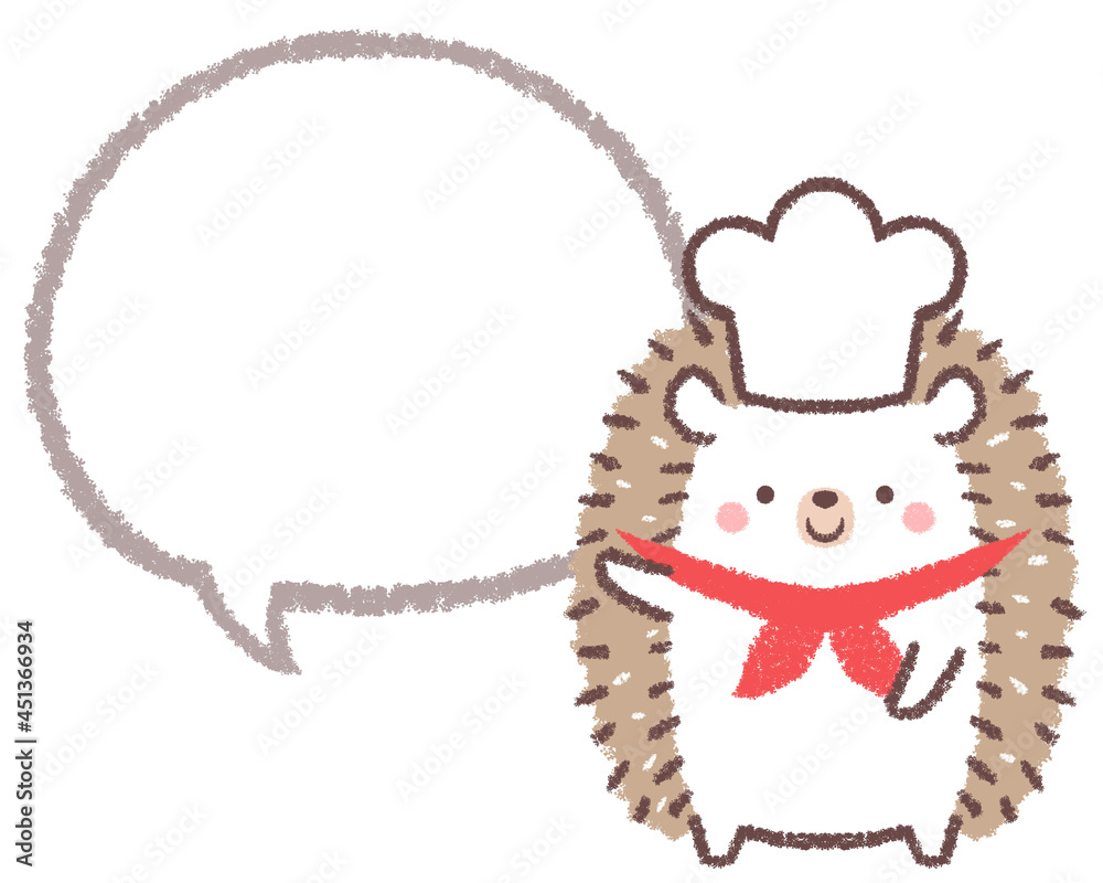案内するハリネズミのコックさんと線画フキダシ 案内するハリネズミのコックさんと線画フキダシ