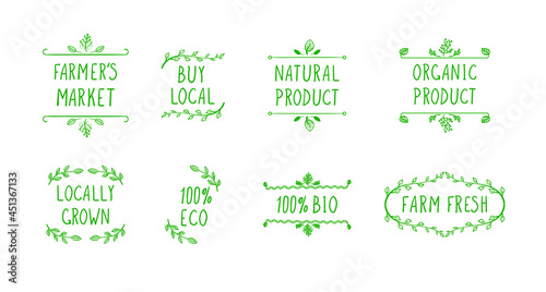 Vector Doodle Farm Icons  Hand Drawn Natural Frames  Green Color.
