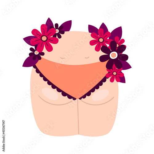 Vector female ass booty in panties with flowers. Illustration in flat style