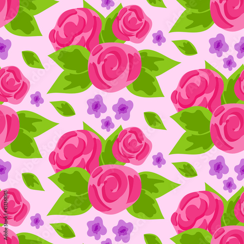 Modern rose with leaves seamless vector pattern