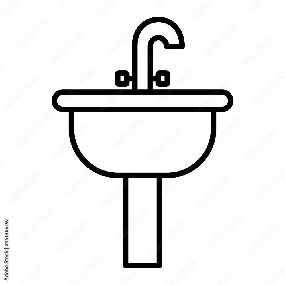 Sink Vector Outline Icon Isolated On White Background Sink Vector Outline Icon Isolated On White Background