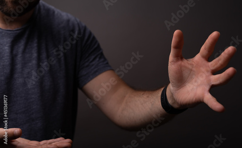 man showing his empty hand.