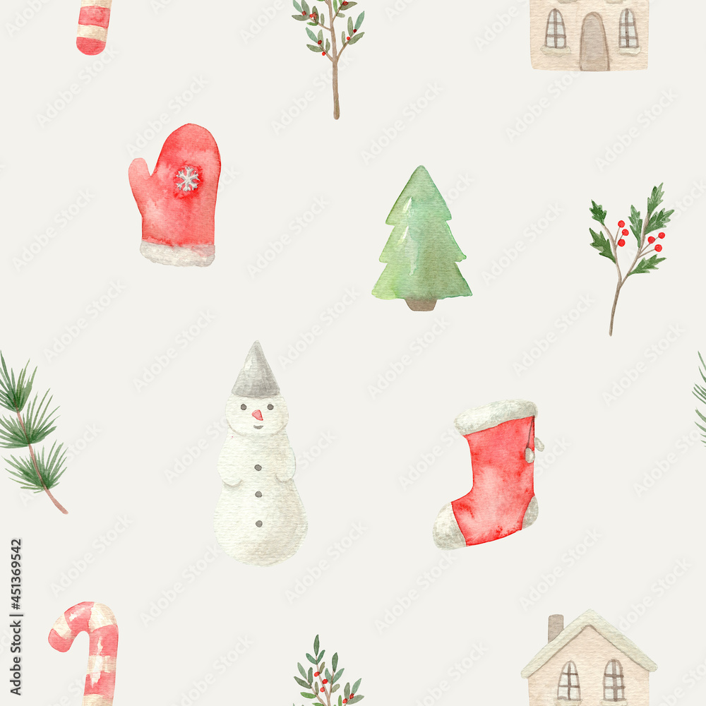 Seamless pattern. Hand painted Christmas Toys.