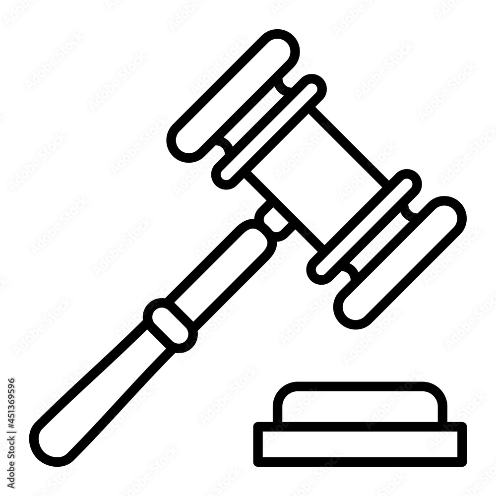 Gavel Vector Outline Icon Isolated On White Background Gavel Vector Outline Icon Isolated On White Background