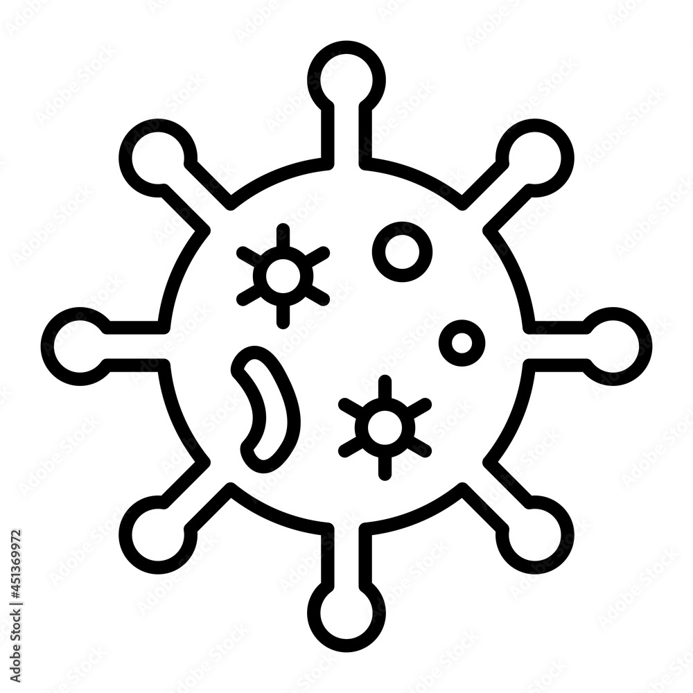 Fototapeta premium Bacteria Vector Outline Icon Isolated On White Background