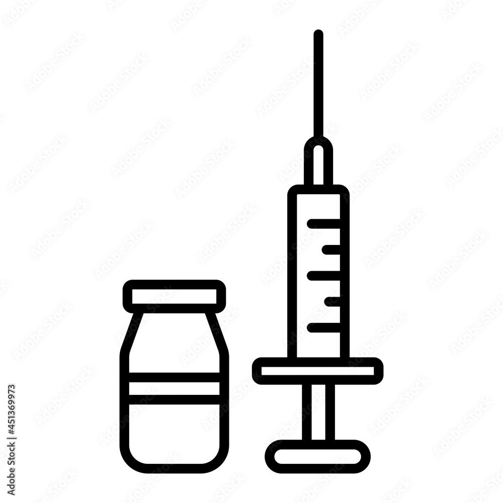 Drug injection Vector Outline Icon Isolated On White Background Drug injection Vector Outline Icon Isolated On White Background