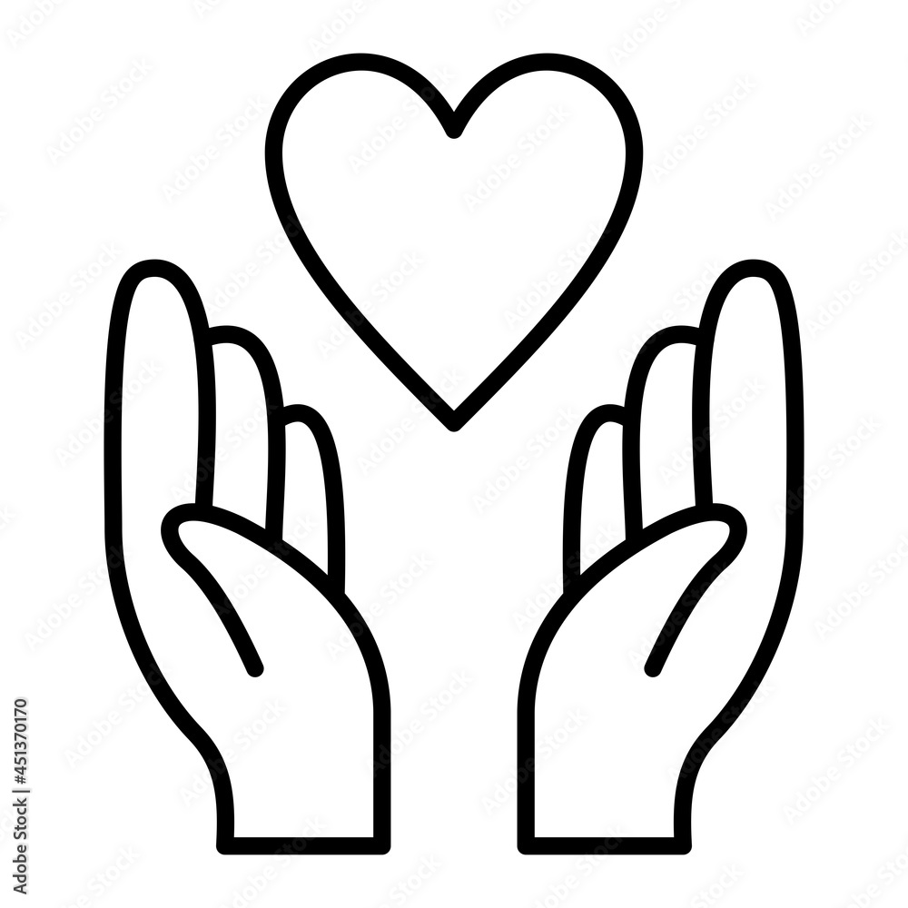 Obraz premium Hand with heart Vector Outline Icon Isolated On White Background