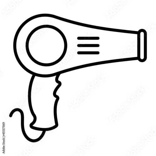 Hair Dryer Vector Outline Icon Isolated On White Background