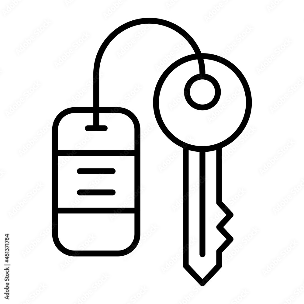Room key Vector Outline Icon Isolated On White Background Room key Vector Outline Icon Isolated On White Background