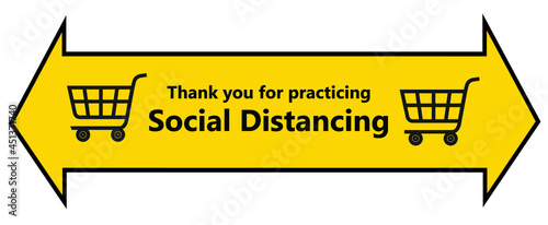 Social distancing concept for preventing coronavirus covid-19 with Wording Social distancing and Shopping cart icon to keeping distance. Vector illustration