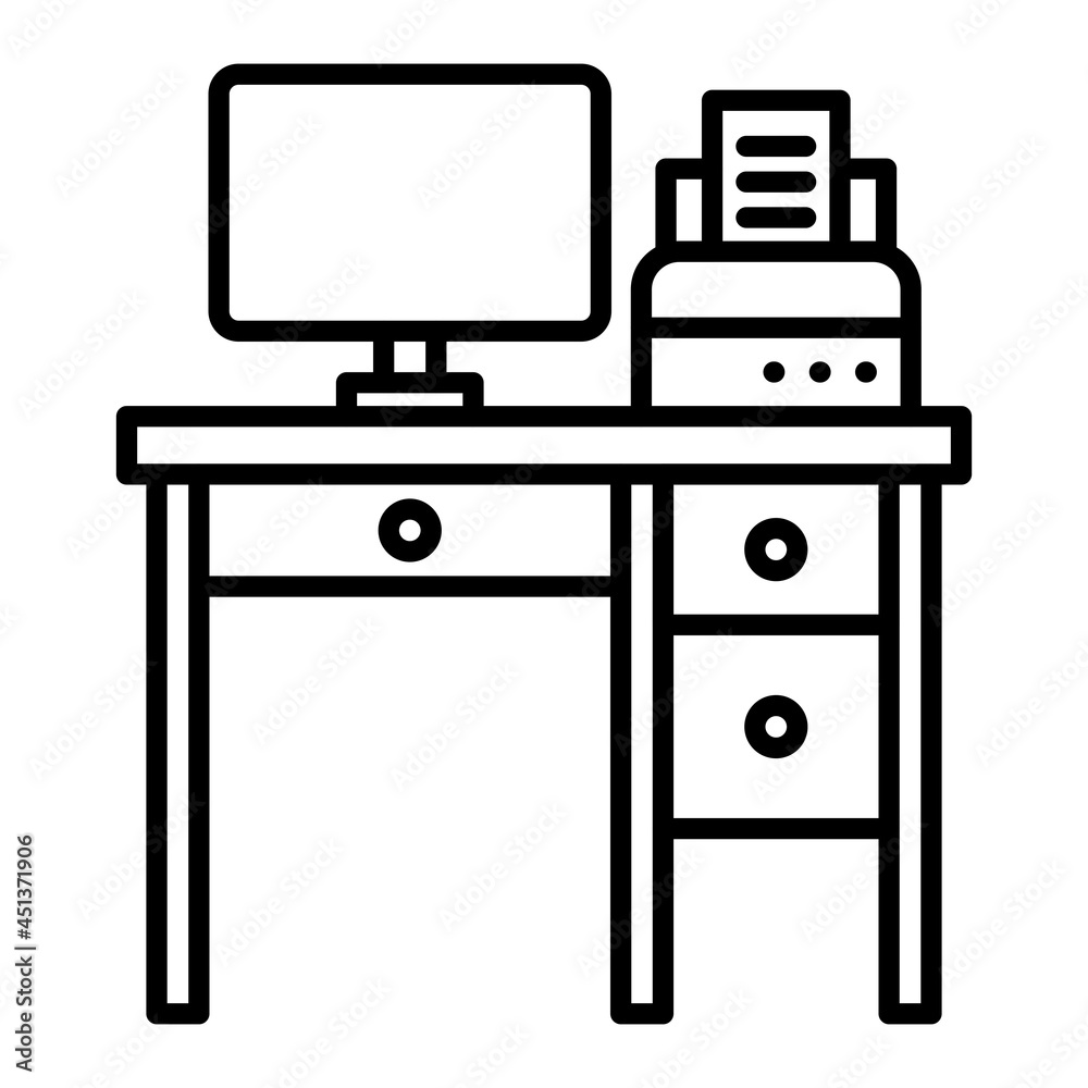 Office Table Vector Outline Icon Isolated On White Background Office Table Vector Outline Icon Isolated On White Background