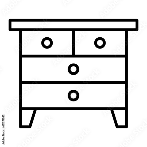 Chest of Drawers Vector Outline Icon Isolated On White Background